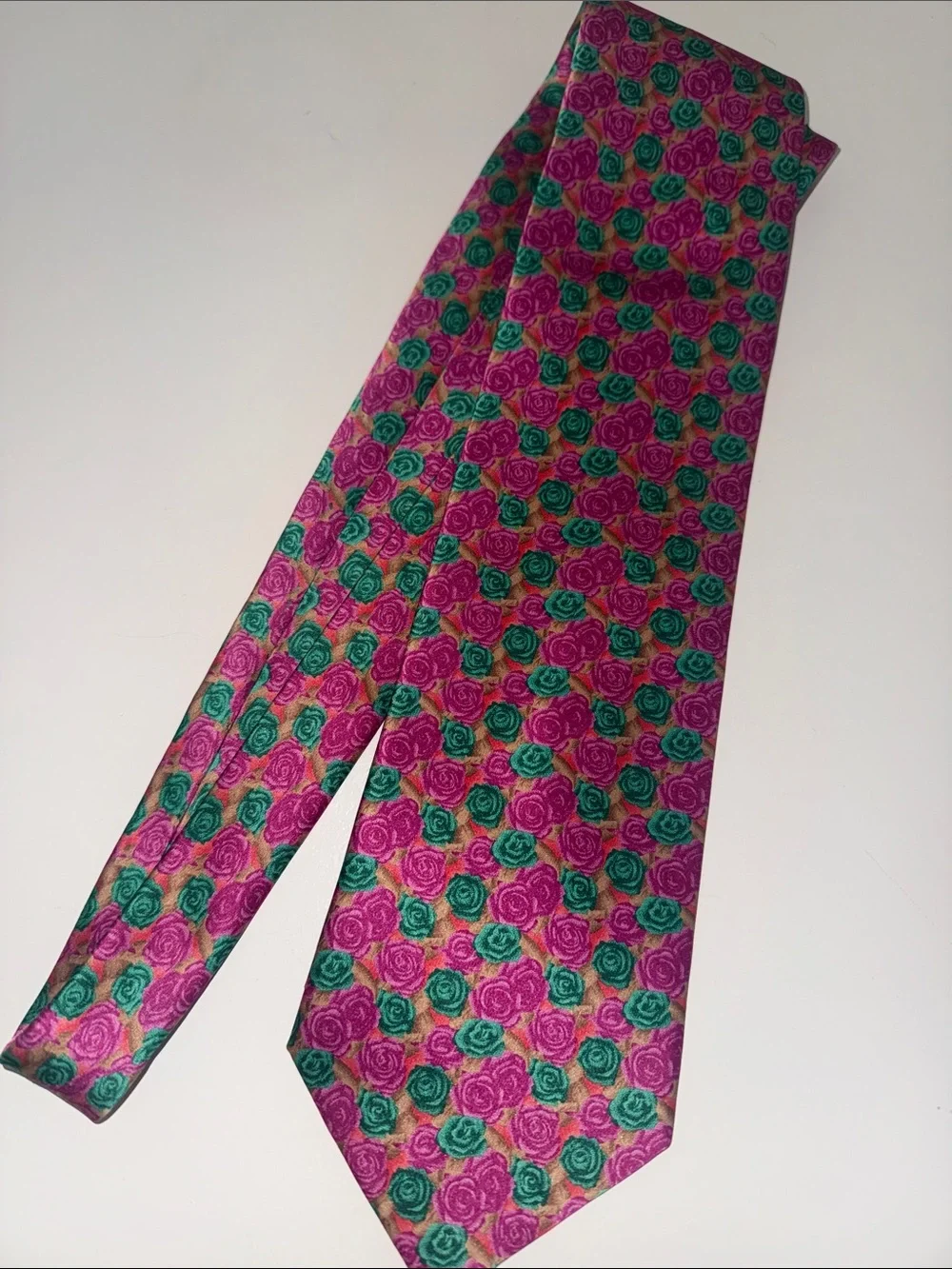 Remizio Italian 100% Silk Tie Handmade Rose Floral Pattern